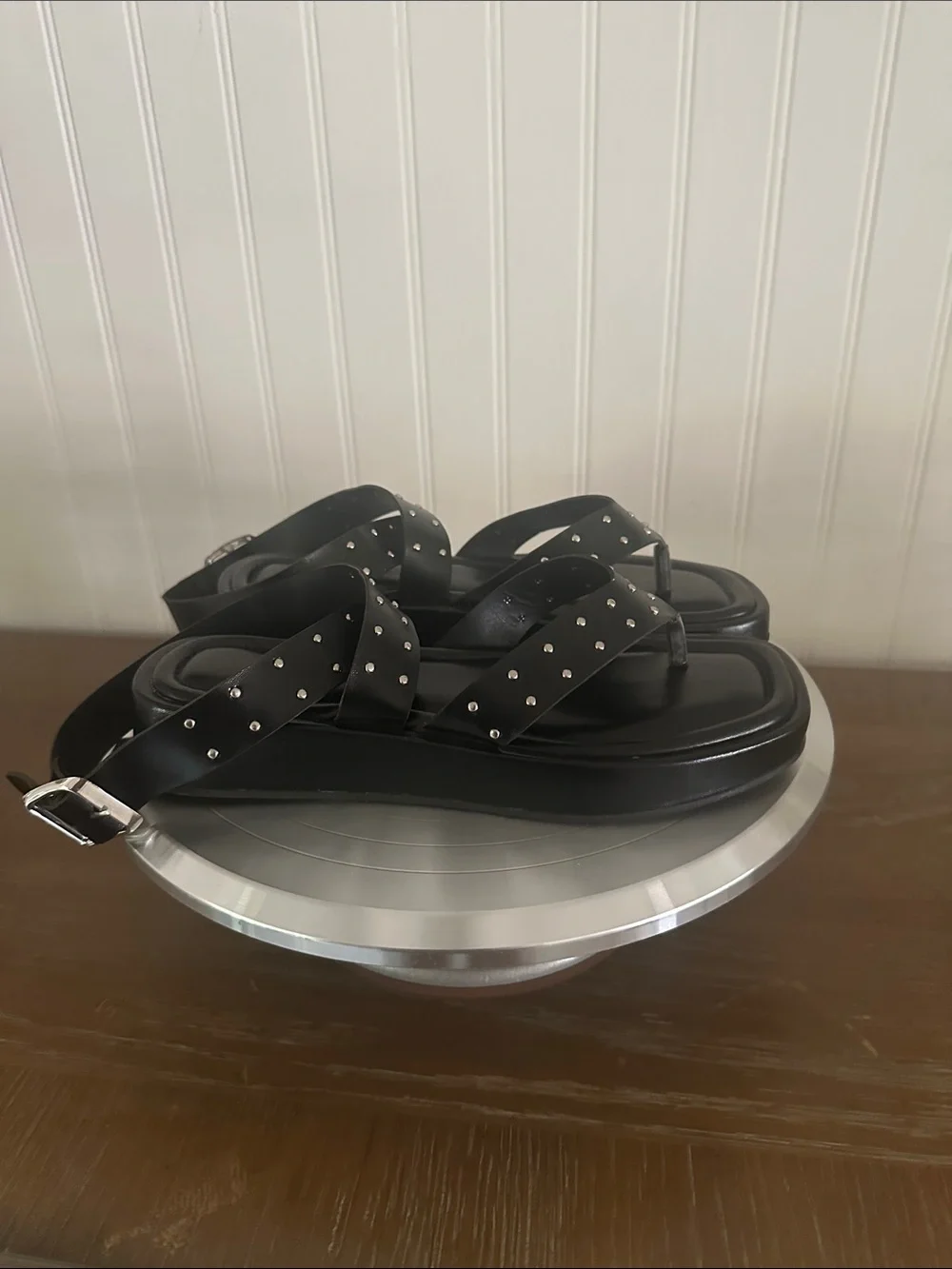 NOVUS Black Studded Ankle Straps Sandals Like New sz 6
